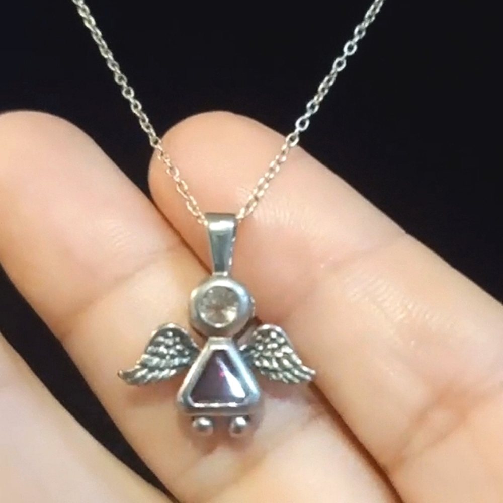 925 birthstone angel pendant